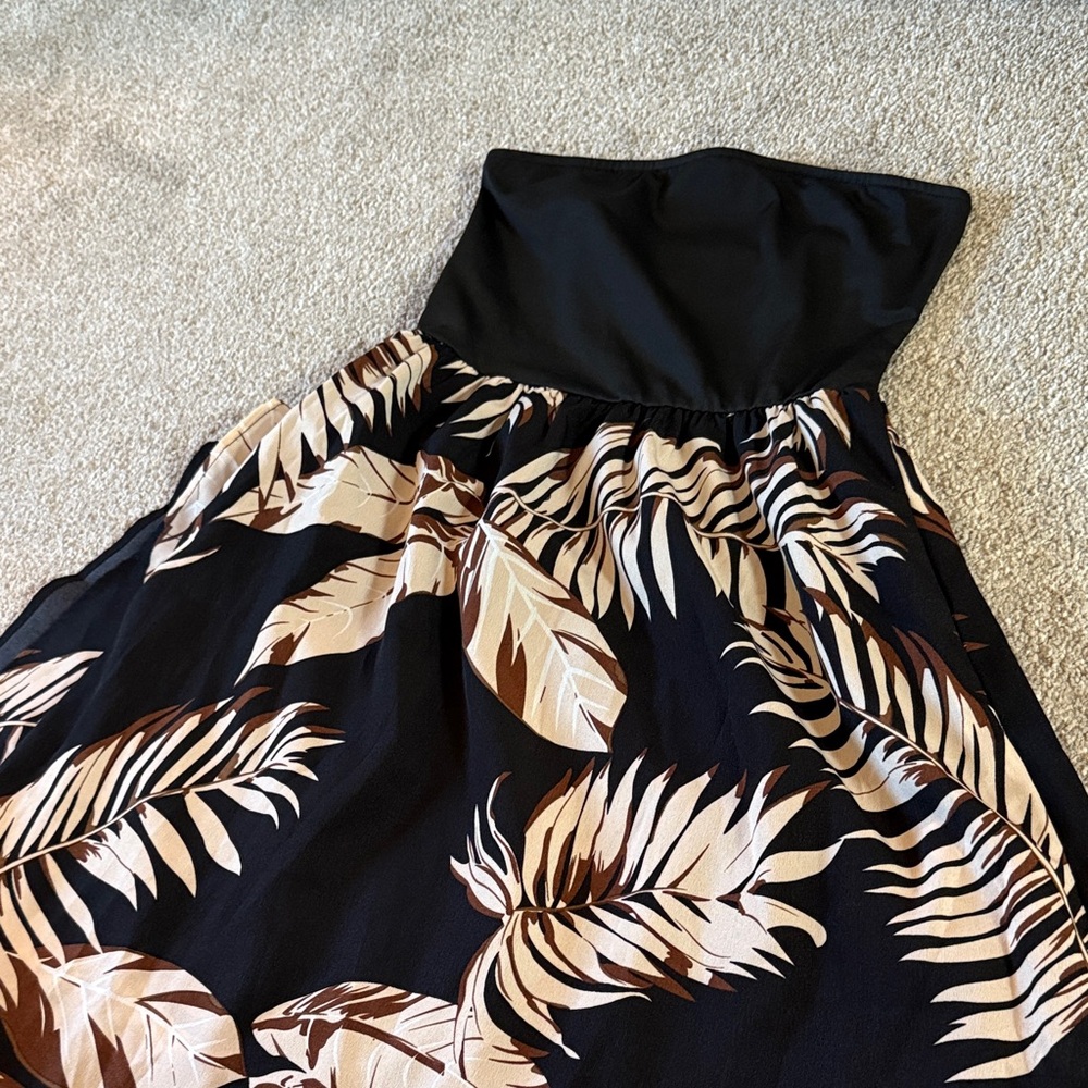 SHEIN Black and Cream Strapless Dress
